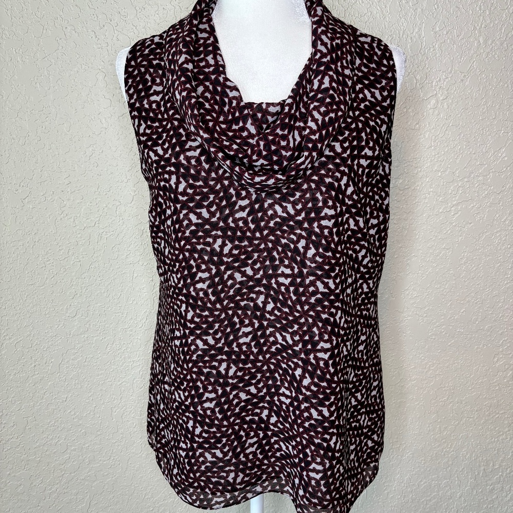 Cabi Venus Burgundy Wine Red Black Geometric Print Sleeveless Top Women'…
